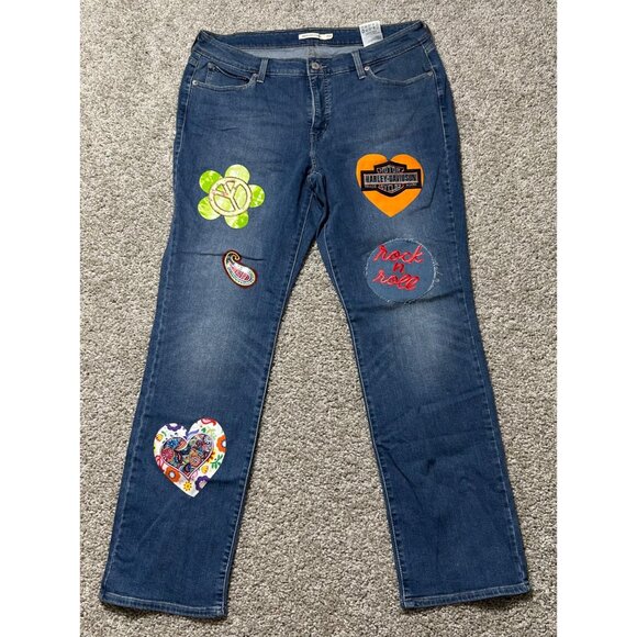 Levis Womens 18W 414 Relaxed Straight Jeans With Fun Colorful Patches Denim - Picture 2 of 8